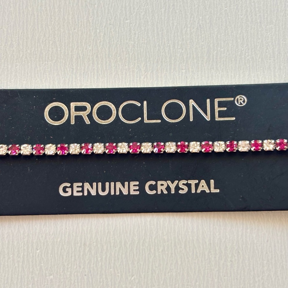 Pink and White Rhodium Plated Crystal Bracelet. 7” long